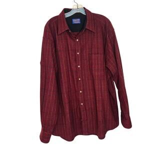 Pendleton Men Wool Heritage Button Front Shirt Warm Red Winter Granola XL
